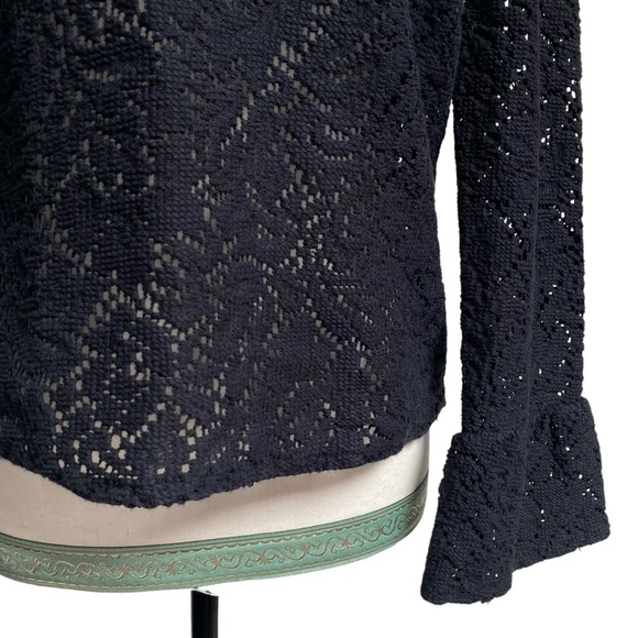 Zara Black Sheer Floral Crochet Lace Bell Sleeve Blouse M Night Out - Picture 5 of 12